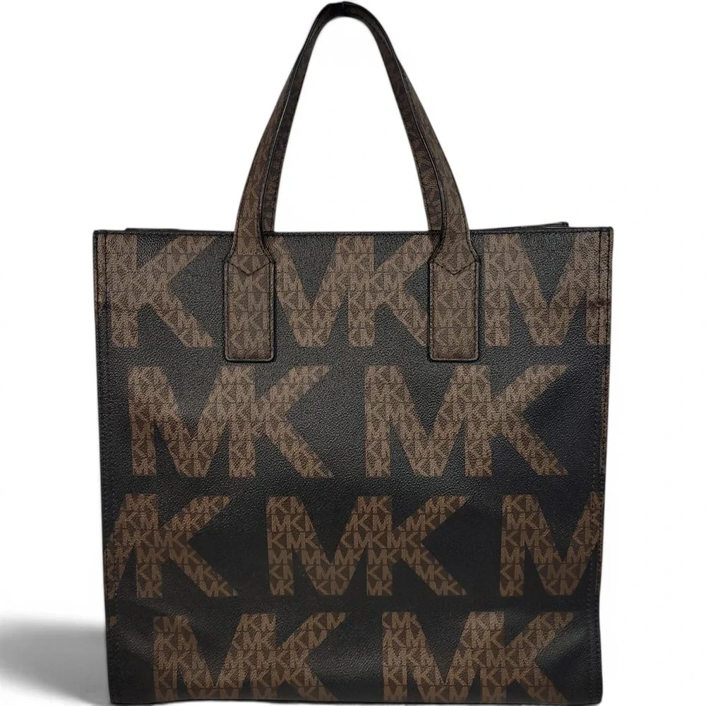 New Michael Kors Kenly Large Tote Black Brown Multi Monogram Canvas